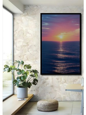 Çerçeve Görünümlü Pembe Gün Batımı Yağlı Boya Görünümlü Dekoratif Ahşap Ev/işyeri/ofis Kare Tablo