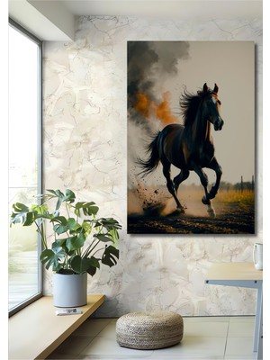 Asil At Rüzgarı Yağlı Boya Görünümlü Dekoratif Ahşap Ev/işyeri/ofis Kare Tablo