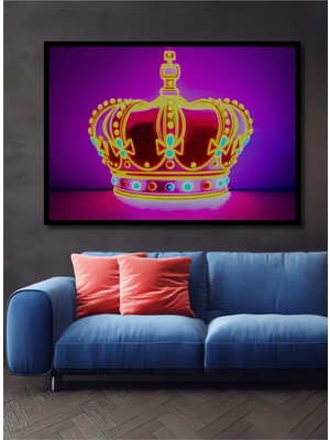 Çerçeve Görünümlü Neon Işıltılı Kraliçe Tacı Modern Sanat Ofis/salon Ahşap Dekoratif Kare Tablo