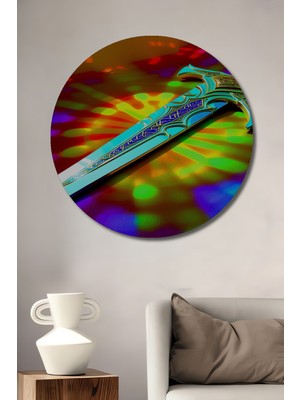 Fantastik Kılıç Yağlı Boya Görünümlü Dekoratif Ahşap Ev/işyeri/ofis Yuvarlak Tablo