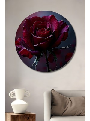 Kırmızı Gül Yağlı Boya Görünümlü Aşk Ev/işyeri/ofis Dekoratif Ahşap Yuvarlak Tablosu