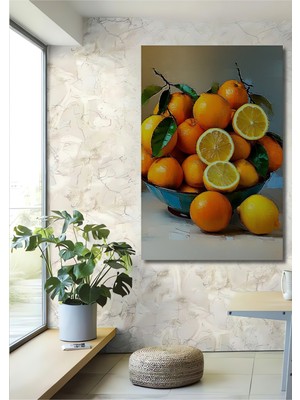 Narenciye Şöleni Yağlı Boya Görünümlü Dekoratif Ahşap Ev/işyeri/ofis Kare Tablo