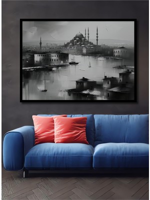 Çerçeve Görünümlü Istanbul Boğazı Yağlı Boya Görünümlü Dekoratif Ahşap Ev/işyeri/ofis Kare Tablo