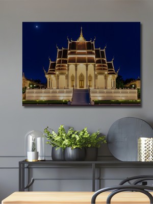 Muhteşem Tayland Tapınağı Yağlı Boya Görünümlü Dekoratif Ahşap Ev/işyeri/ofis Kare Tablo