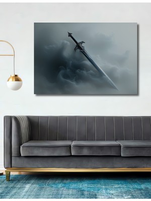 Sisler Içindeki Kılıç Yağlı Boya Görünümlü Dekoratif Ahşap Ev/işyeri/ofis Kare Tablo