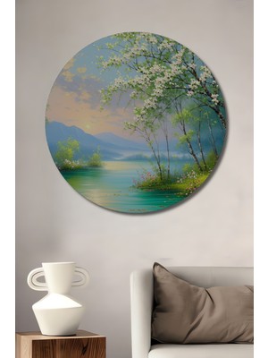Bahar Rüyası Yağlı Boya Görünümlü Dekoratif Ahşap Ev/işyeri/ofis Yuvarlak Tablo