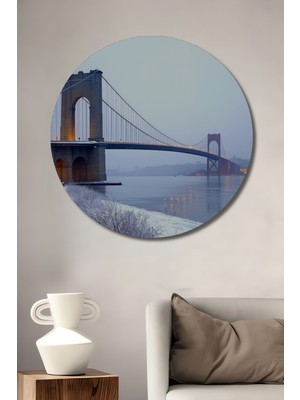 Buzlu Köprü Modern Sanat Yağlı Boya Görünümlü Dekoratif Ahşap Ev/işyeri/ofis Yuvarlak Tablo