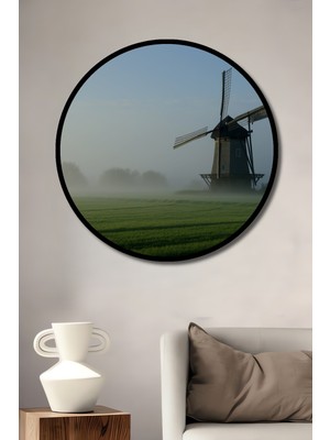 Çerçeve Görünümlü Sisli Sabahın Rüzgar Gülü Dekoratif Ahşap Ev/işyeri/ofis Yuvarlak Tablo