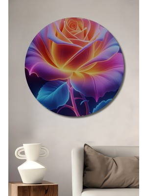 Neon Işıltılı Gül Yağlı Boya Görünümlü Dekoratif Ahşap Ev/işyeri/ofis Yuvarlak Tablo