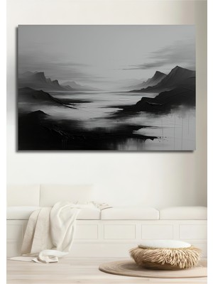 Siyah Beyaz Dağlar Yağlı Boya Görünümlü Dekoratif Ahşap Ev/işyeri/ofis Kare Tablo