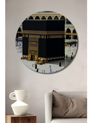 Kabe ve Müslümanlar Ihtişamlı Yağlı Boya Görünümlü Ev/işyeri/ofis Dekoratif Ahşap Yuvarlak Tablo