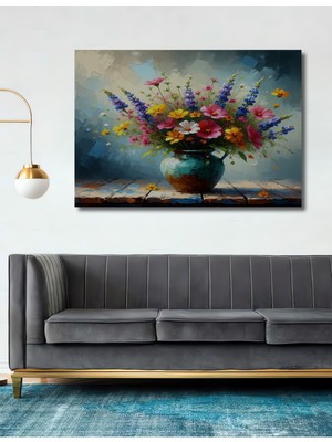 Vazoda Çiçek Şöleni Yağlı Boya Görünümlü Dekoratif Ahşap Ev/işyeri/ofis Kare Tablo