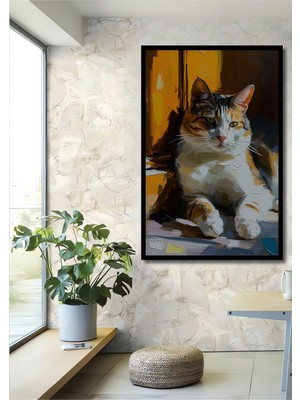 Çerçeve Görünümlü Yağlı Boya Görünümlü Tatlı Kedi Dekoratif Ahşap Ev/işyeri/ofis Kare Tablo