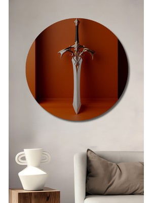 Altın Detaylı Fantastik Kılıç Dekoratif Ahşap Ev/işyeri/ofis Yuvarlak Tablo