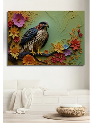 Çiçek Bahçesinde Kartal Rölyef Dekoratif Ahşap Ev/işyeri/ofis Kare Tablo