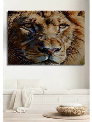 Yağlı Boya Görünümlü Aslan Kral Modern Sanat Ev/işyeri/ofis Dekoratif Ahşap Kare Tablo