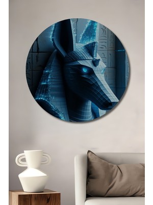Dijital Anubis Görünümlü Dekoratif Ahşap Ev/işyeri/ofis Yuvarlak Tablo
