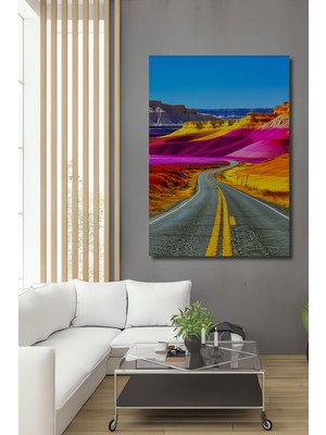 Rüya Gibi Pastel Renkli Yol Manzarası Dekoratif Ahşap Ev/işyeri/ofis Kare Tablo