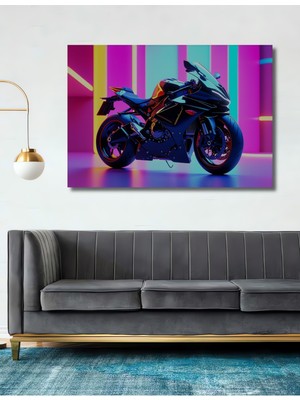 Neon Işıltılı Süper Motor Yağlı Boya Görünümlü Ev/işyeri/ofis Dekoratif Ahşap Kare Tablo