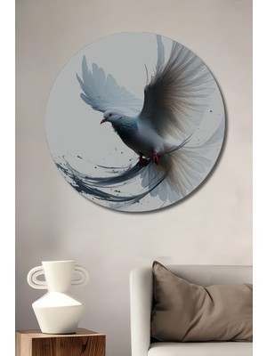 Uçan Beyaz Güvercin Sulu Boya Görünümlü Ev/işyeri/ofis Dekoratif Ahşap Yuvarlak Tablo