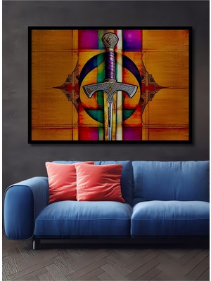 Çerçeve Görünümlü Eşsiz Kılıç Sanatı Yağlı Boya Görünümlü Dekoratif Ahşap Ev/işyeri/ofis Kare Tablo