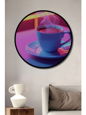 Çerçeve Görünümlü Neon Işıltılı Kahve Keyfi Dekoratif Ahşap Ev/işyeri/ofis Yuvarlak Tablo