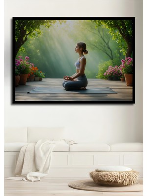 Çerçeve Görünümlü Huzurlu Bahçe Manzaralı Meditasyon Dekoratif Ahşap Ev/işyeri/ofis Kare Tablo