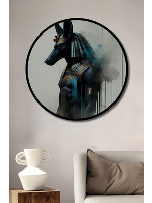 Çerçeve Görünümlü Anubis Mısır Tanrısı Modern Sanat Dekoratif Ahşap Ev/işyeri/ofis Yuvarlak Tablo