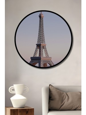 Çerçeve Görünümlü Eiffel Kulesi Pastel Boya Görünümlü Paris Manzarası Ahşap Ofis Yuvarlak Tablo