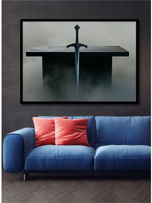 Çerçeve Görünümlü Efsanevi Kılıç Dekoratif Ahşap Görünümlü Ev/işyeri/ofis Kare Tablo