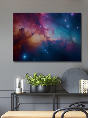 Büyülü Galaksi Yağlı Boya Görünümlü Dekoratif Ahşap Ev/işyeri/ofis Kare Tablo