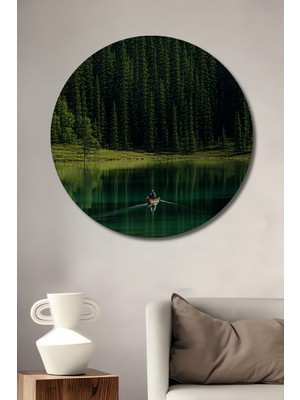 Yeşil Gölün Kanosu Huzurlu Orman Manzarası Dekoratif Ahşap Ev/işyeri/ofis Yuvarlak Tablo
