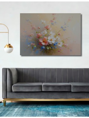 Pastel Renklerde Çiçek Bahçesi Yağlı Boya Görünümlü Dekoratif Ahşap Ev/işyeri/ofis Kare Tablo