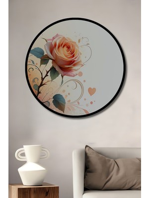 Çerçeve Görünümlü Romantik Güller Sulu Boya Görünümlü Dekoratif Ahşap Ev/işyeri/ofis Yuvarlak Tablo