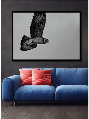 Çerçeve Görünümlü Siyah Beyaz Şahin Uçuşu Dekoratif Ahşap Ev/işyeri/ofis Kare Tablo