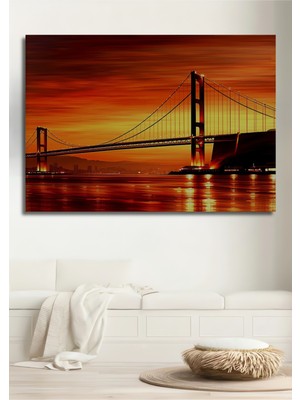 Altın Köprü San Francisco Yağlı Boya Görünümlü Dekoratif Ahşap Ev/işyeri/ofis Kare Tablo