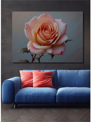 Pembe Gül Yağlı Boya Görünümlü Sanat Ev/işyeri/ofis Dekoratif Ahşap Kare Tablo