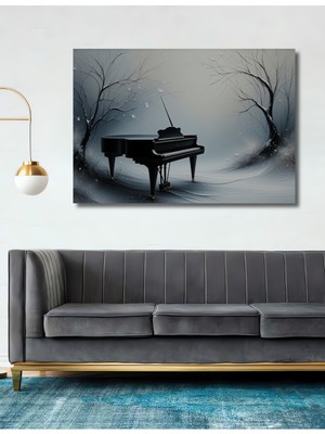 Piyano ve Ağaçların Melodisi Yağlı Boya Görünümlü Dekoratif Ahşap Ev/işyeri/ofis Kare Tablo