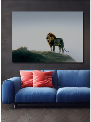 Görkemli Aslan Yağlı Boya Görünümlü Dekoratif Ahşap Ev/işyeri/ofis Kare Tablo