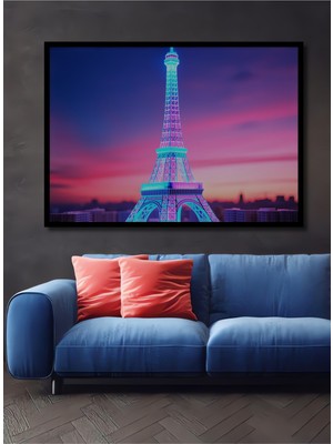 Çerçeve Görünümlü Neon Işıltılı Eyfel Kulesi Dekoratif Ahşap Ev/işyeri/ofis Kare Tablo
