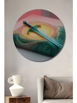Turkuaz Kılıç Pastel Boya Görünümlü Dekoratif Ahşap Ev/işyeri/ofis Yuvarlak Tablo