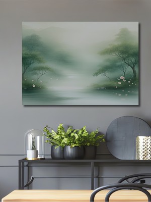 Sakura Ağaçları Sulu Boya Görünümlü Dekoratif Ahşap Ev/işyeri/ofis Kare Tablo