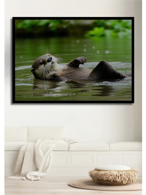 Çerçeve Görünümlü Rahat Su Samuru Yağlı Boya Görünümlü Dekoratif Ahşap Ev/işyeri/ofis Kare Tablo