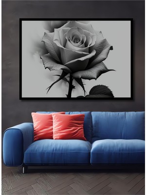 Çerçeve Görünümlü Siyah Beyaz Gül Kara Kalem Görünümlü Dekoratif Ahşap Ev/işyeri/ofis Kare Tablo