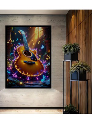 Çerçeve Görünümlü Işıltılı Gitar Modern Sanat Dekoratif Ahşap Dekoratif Ev/işyeri/ofis Kare Tablo