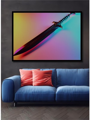 Çerçeve Görünümlü Neon Işıltılı Kılıç Modern Sanat Ev/işyeri/ofis Dekoratif Ahşap Kare Tablo