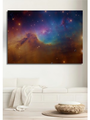 Nebula Gökyüzü Yağlı Boya Görünümlü Dekoratif Ahşap Ev/işyeri/ofis Kare Tablo
