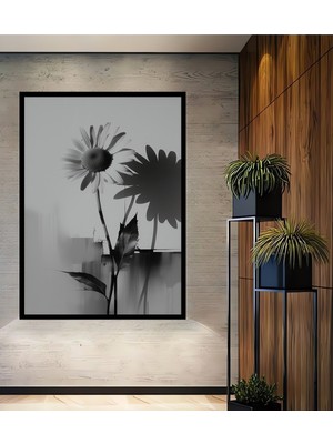 Çerçeve Görünümlü Siyah Beyaz Papatya Gölgesi Modern Sanat Dekoratif Ahşap Işyeri/ofis Kare Tablo