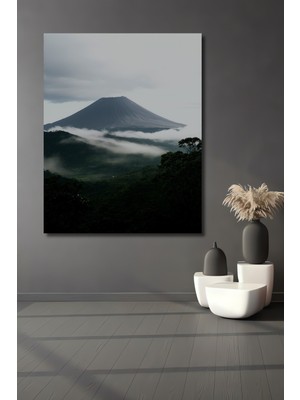 Sulu Boya Görünümlü Volkanik Dağ Manzarası Dekoratif Ahşap Ev/işyeri/ofis Kare Tablo