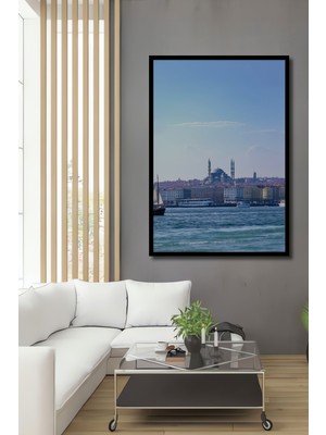 Çerçeve Görünümlü Istanbul Panorama Yağlı Boya Görünümlü Dekoratif Ahşap Ev/işyeri/ofis Kare Tablo